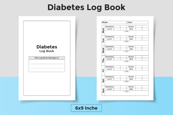 A diabetes logbook is used to record glucose levels on a weekly basis.