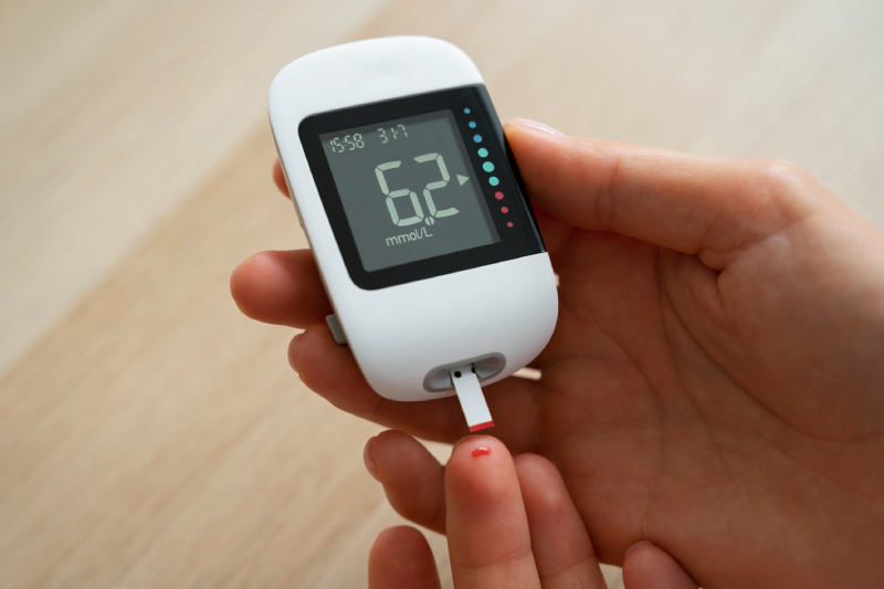 Modern glucometers make home blood sugar testing easy.