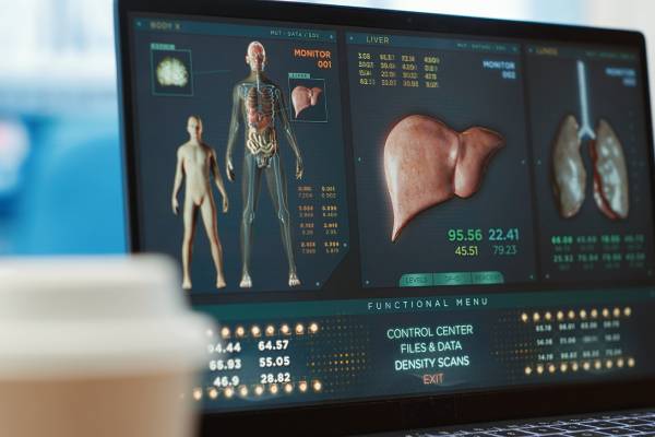 A human model with a highlighted stomach, symbolizing future diabetes care innovations like cell therapy and GLP-1 advancements.