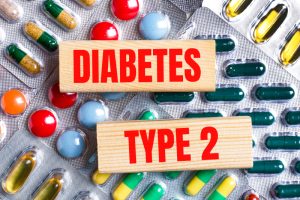 Text reading 'Diabetes Test 2' above tablets, representing diabetes oral medications.