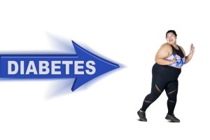 An overweight woman exercising to raise awareness about diabetes and healthy living.