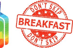 Red stamp urging 'DON’T SKIP BREAKFAST' to emphasize breaking the overnight fast for energy.