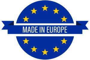Made in Europe label with EU stars, E-numbers are food additive codes.