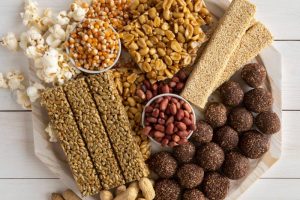 A variety of healthy snacks promoting weight management, preventing overeating, and supporting a balanced diet.