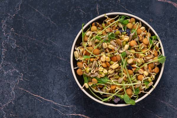 Sprouted moong salad is a protein rich food that boosts energy and is made from soaked pulses.